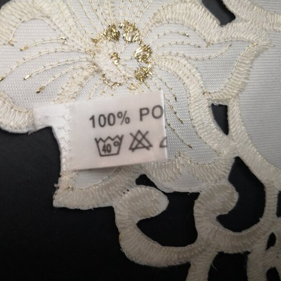 Set of 2 Off White w/ Gold Metallic Thread Trim 12"x27"Decorative Table Runners - Picture 5 of 7